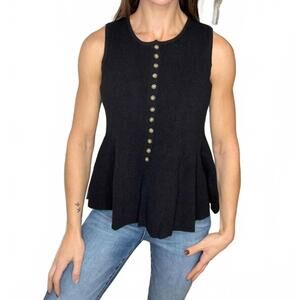 NEW ANNIEWEAR bianca button down peplum sweater vest in black
